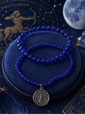 Sagittarius Blue Zodiac Bracelet Set 9”